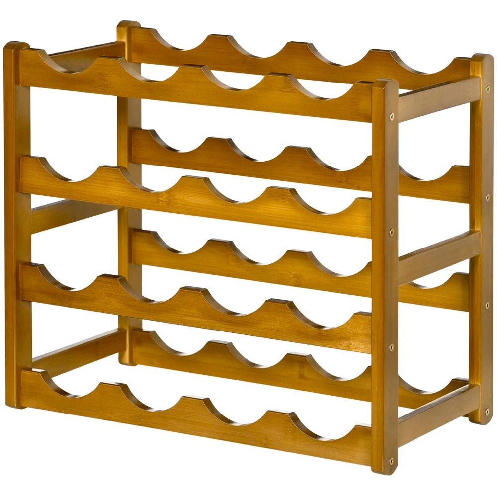 Free Standing Wine Rack - 16 Bottle - Bamboo Display Shelf